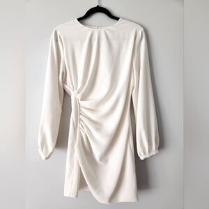 ZARA WOMEN’S SIDE RUCHED MINI DRESS WITH ROUND NECK AND LONG SLEEVES  M 25 inch
